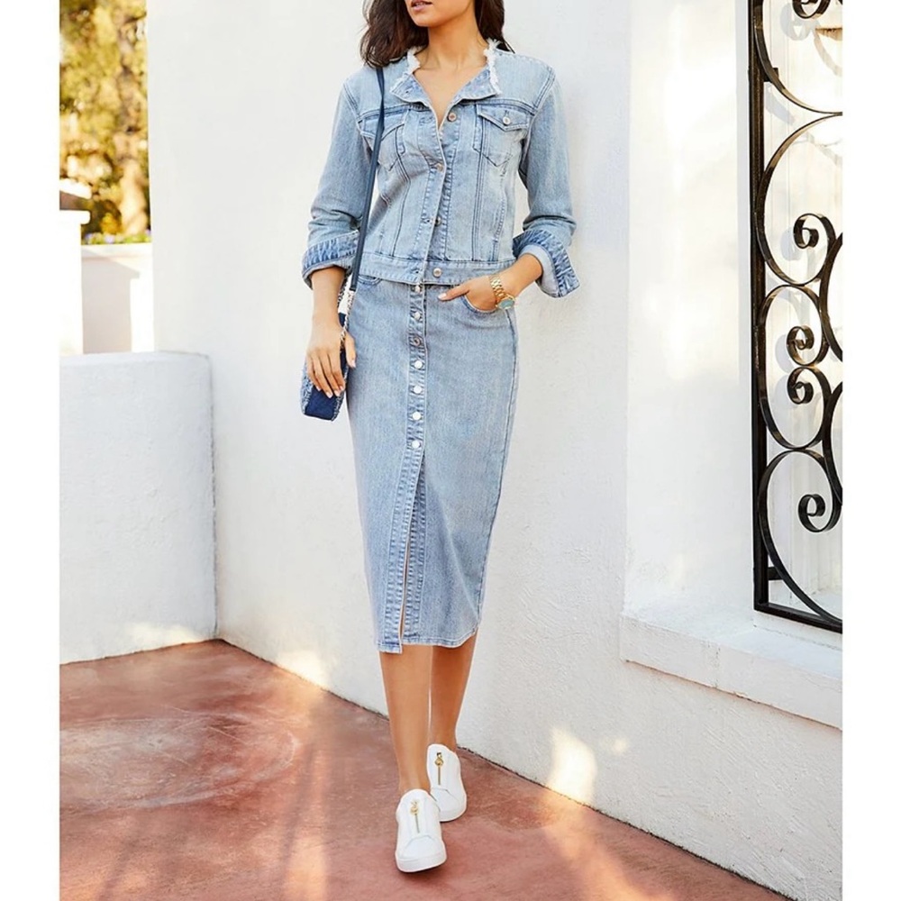 Michael Kors Women’s Button Front Blue Denim Midi Skirt Size 16 NWT